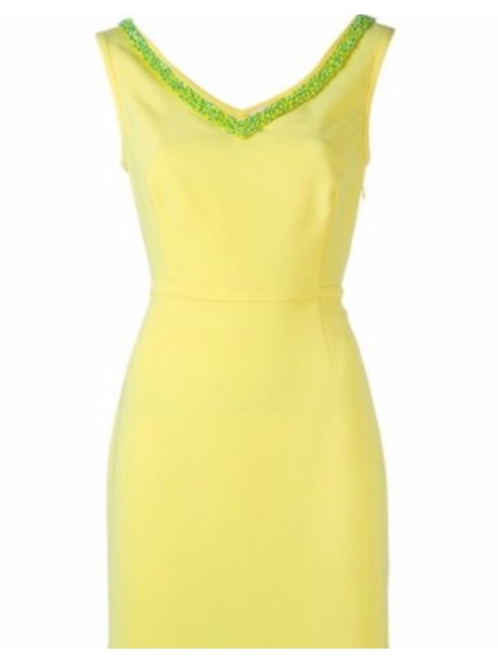 Authentic NEW Tory Burch yellow V-Neck Sleeveless dress with green pattern